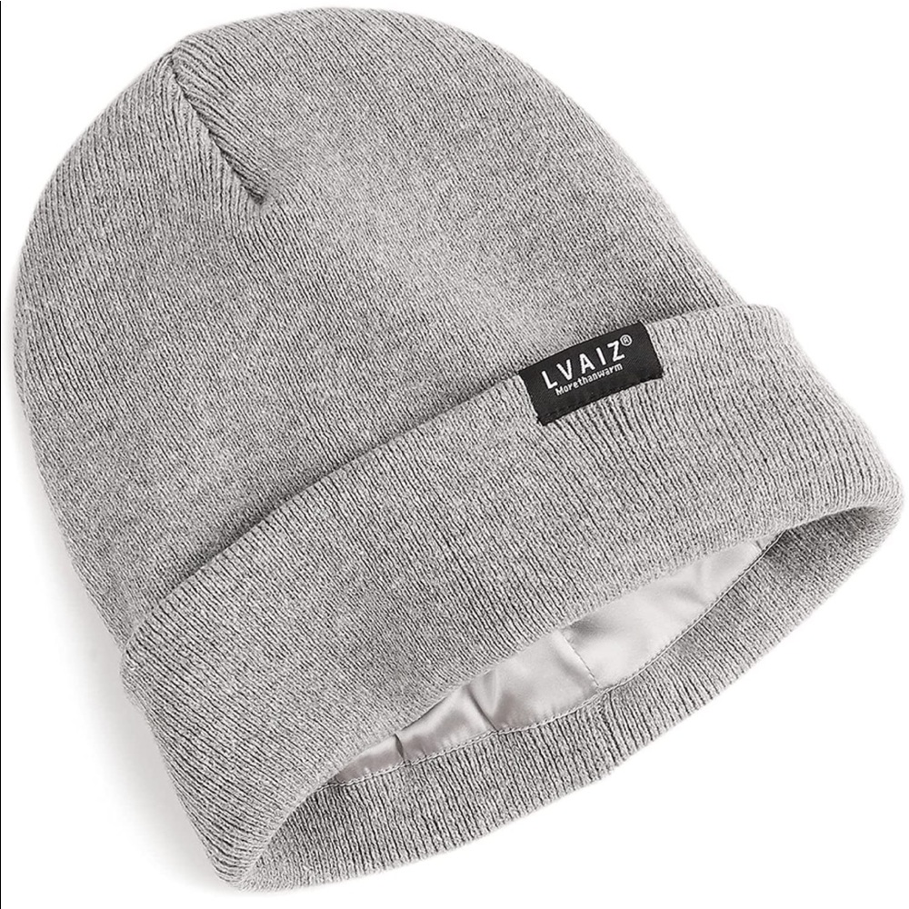 GREY UNISEX SATIN LINED (winter) BEANIE HAT (BRAND NEW)